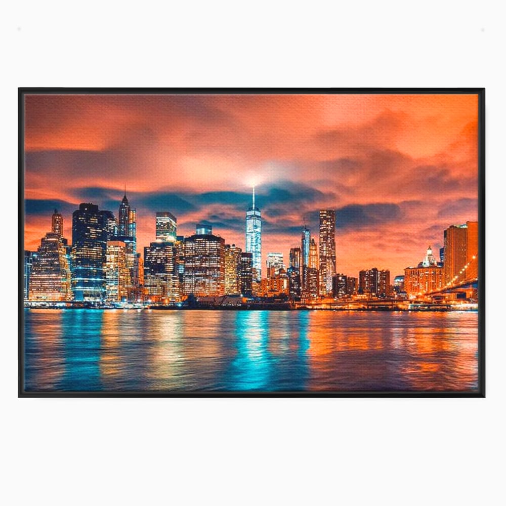 Tablou canvas cu tablou canvas cu peisaj urban nocturn, in rama de aluminiu negru