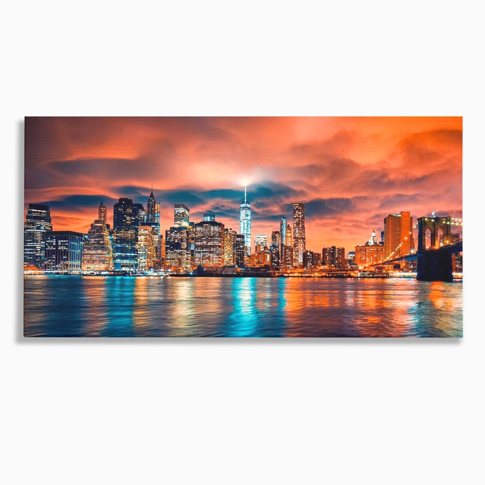 Tablou canvas cu tablou canvas cu peisaj urban nocturn, fara rama, pe sasiu de lemn
