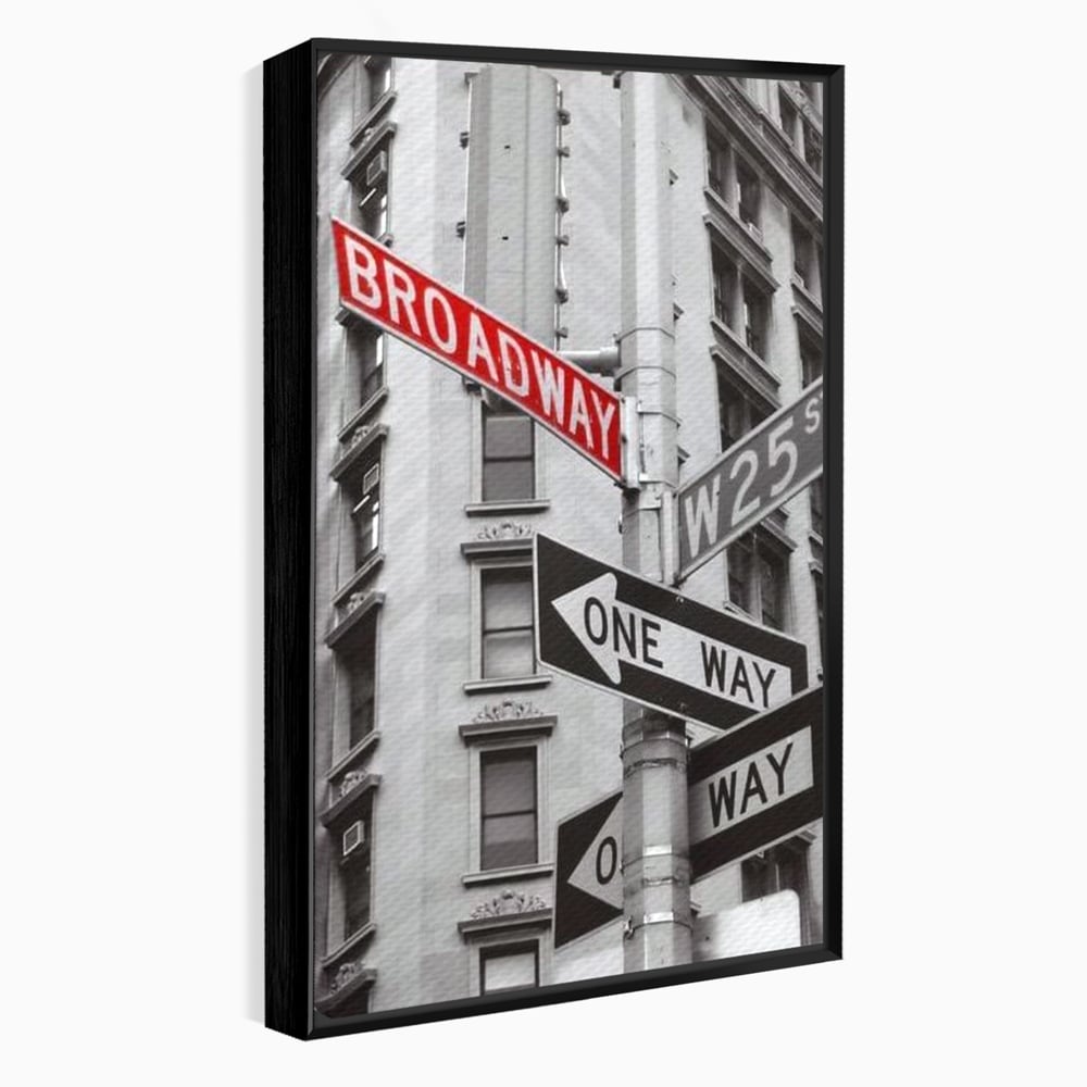 Tablou canvas cu tablou canvas cu indicatorul broadway, in rama de aluminiu negru