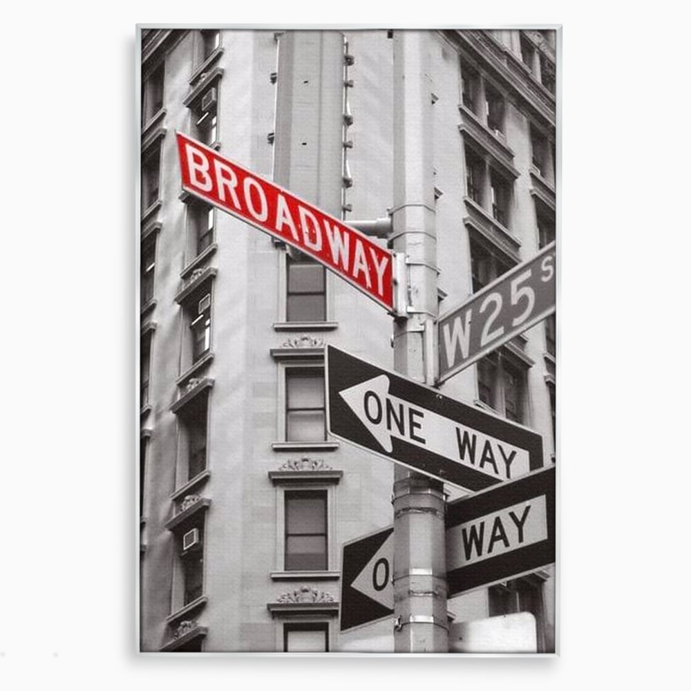 Tablou canvas cu tablou canvas cu indicatorul broadway, in rama de aluminiu argintiu