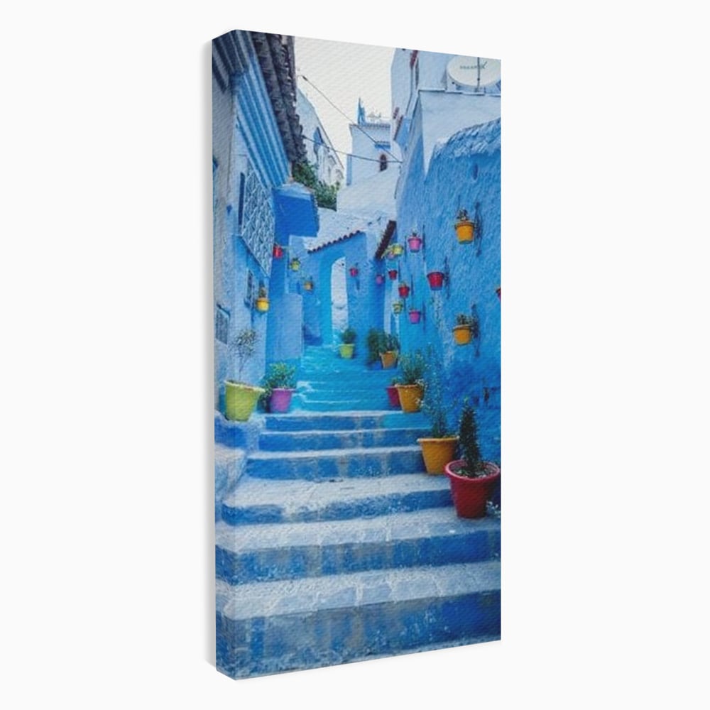 Tablou canvas cu tablou canvas cu straduta albastra din maroc, fara rama, pe sasiu de lemn