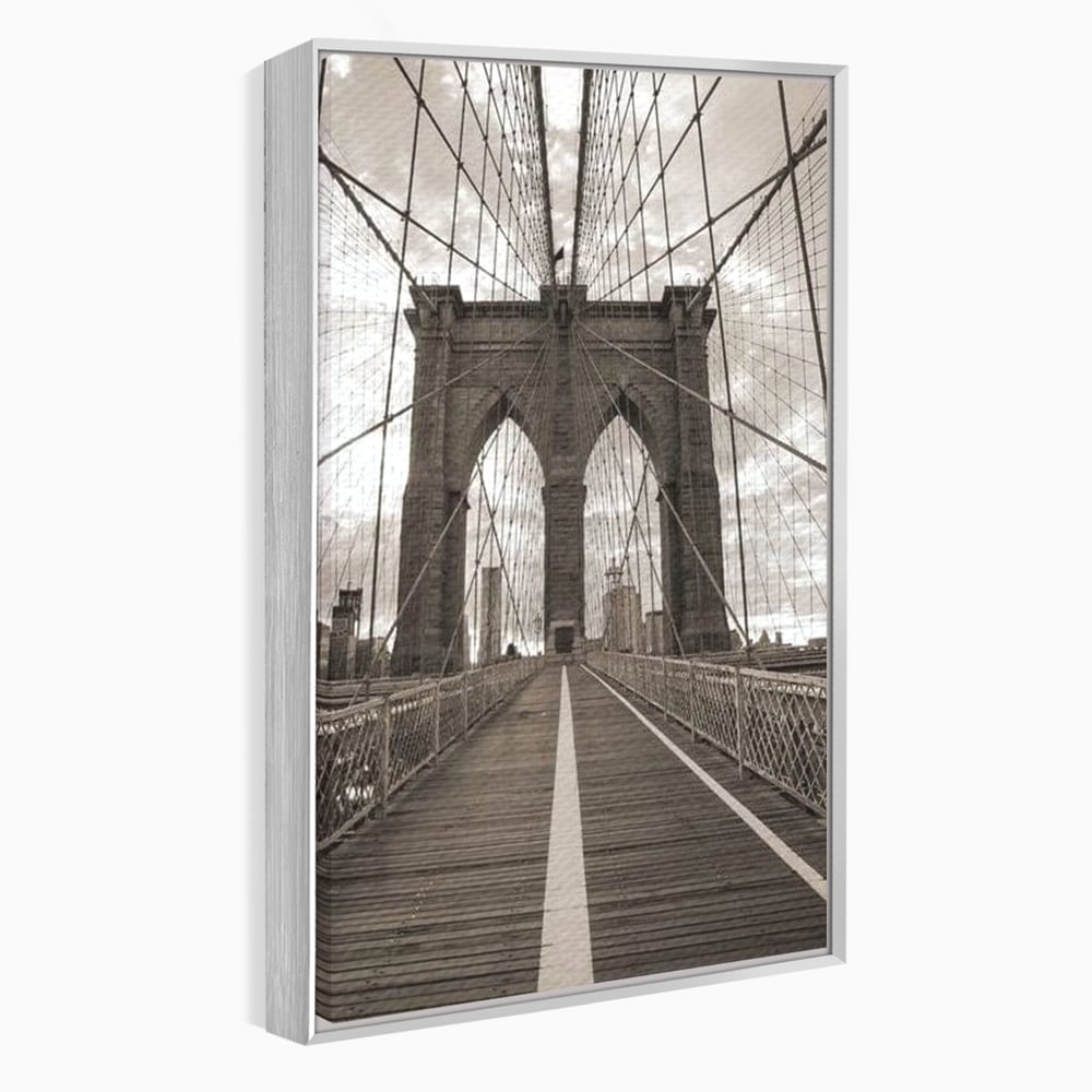 Tablou canvas cu fotografie verticala cu podul din new york, in rama de aluminiu argintiu