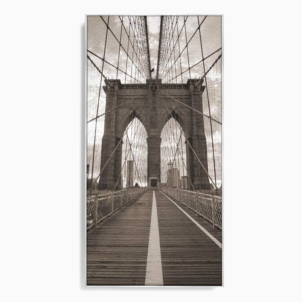 Tablou canvas cu fotografie verticala cu podul din new york, in rama de aluminiu argintiu