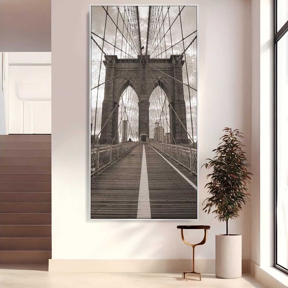 Tablou canvas cu fotografie verticala cu podul din new york, in rama de aluminiu argintiu