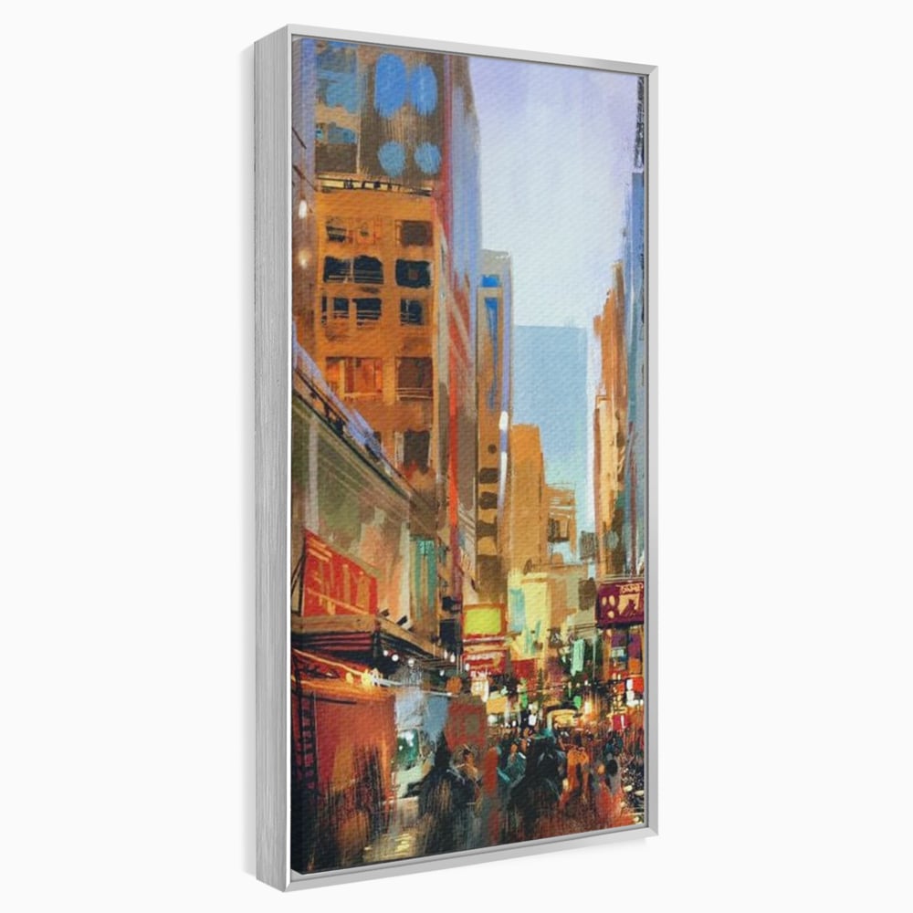 Tablou canvas cu pictura urbana cu strada din new york, in rama de aluminiu argintiu