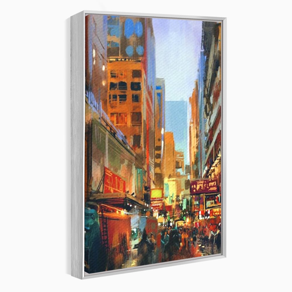 Tablou canvas cu pictura urbana cu strada din new york, in rama de aluminiu argintiu