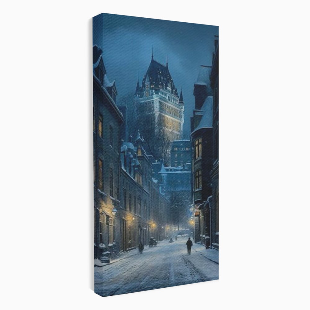Tablou canvas cu tablou canvas cu strada iarna noaptea, fara rama, pe sasiu de lemn