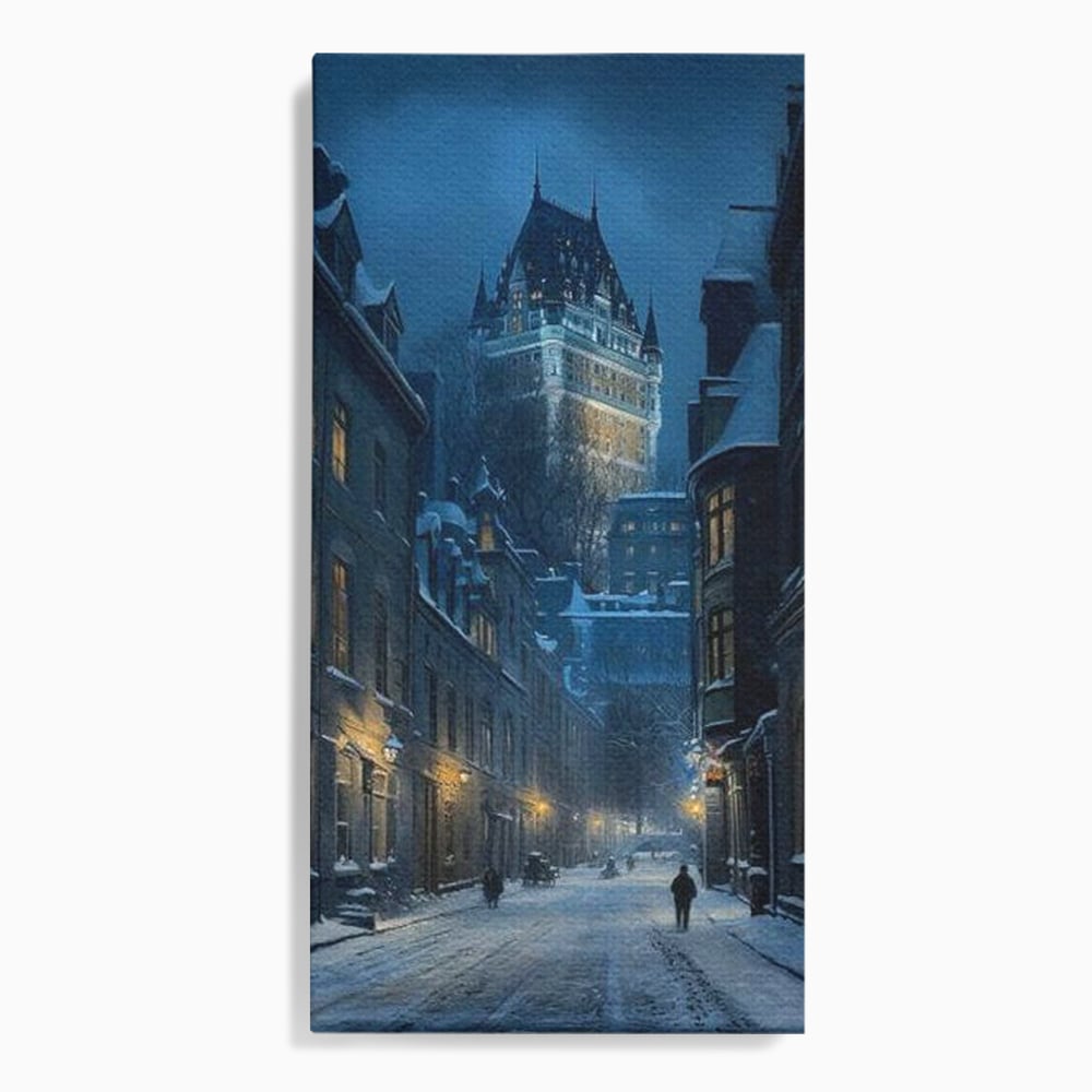 Tablou canvas cu tablou canvas cu strada iarna noaptea, fara rama, pe sasiu de lemn
