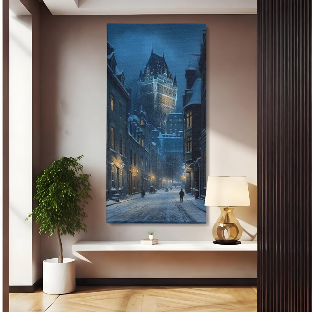 Tablou canvas cu tablou canvas cu strada iarna noaptea, fara rama, pe sasiu de lemn