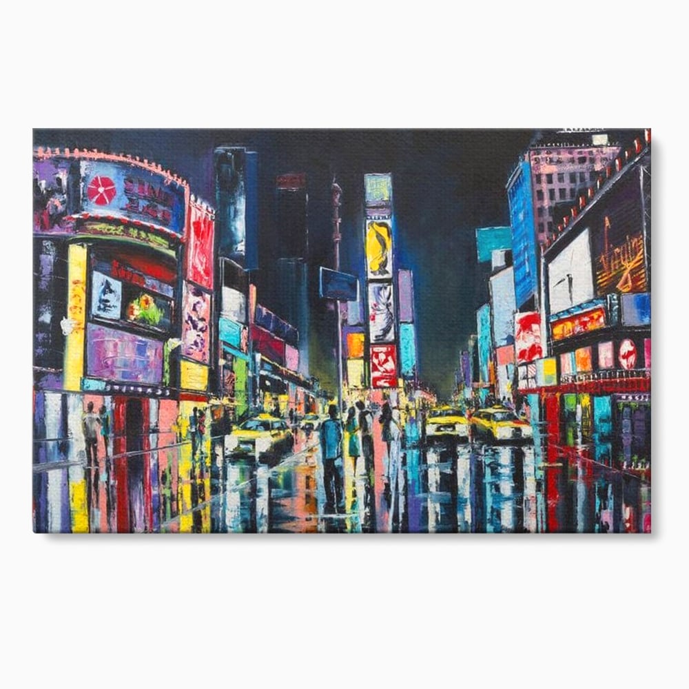 Tablou canvas cu tablou canvas cu peisaj urban nocturn din new york, fara rama, pe sasiu de lemn