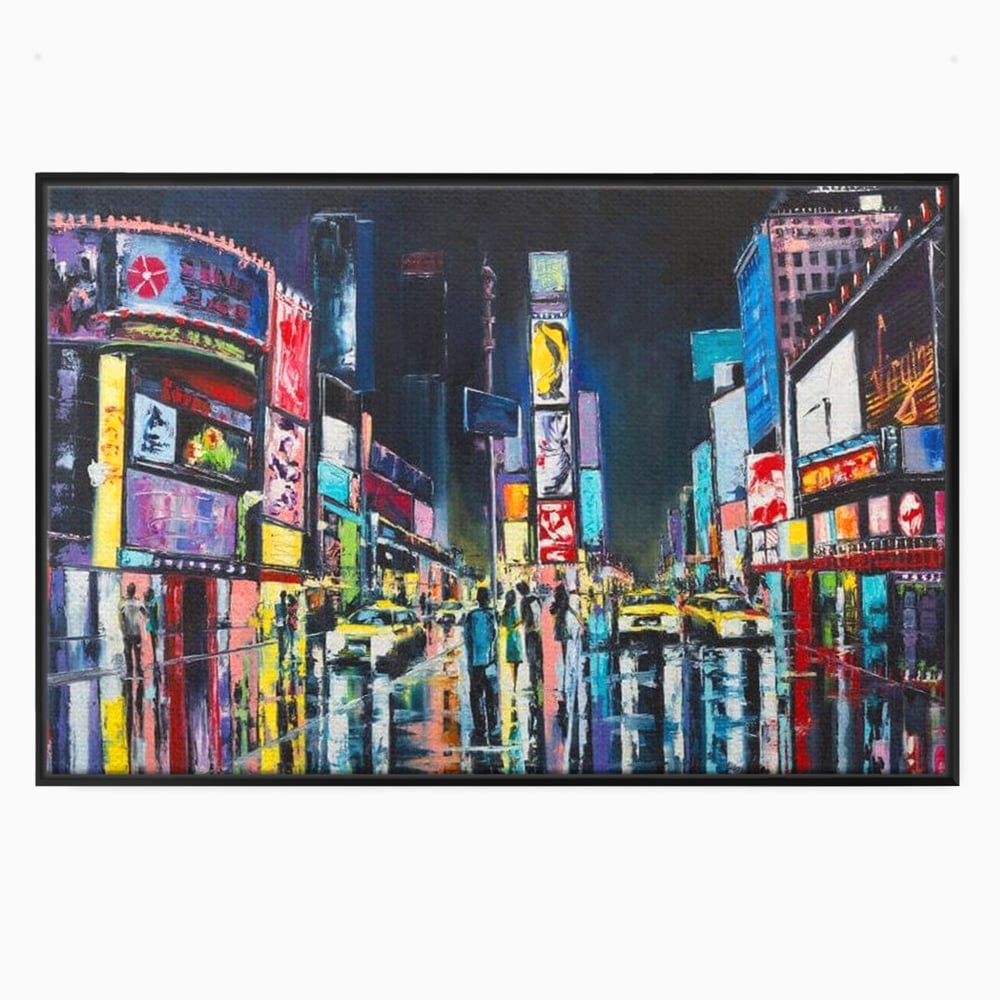 Tablou canvas cu tablou canvas cu peisaj urban nocturn din new york, in rama de aluminiu negru