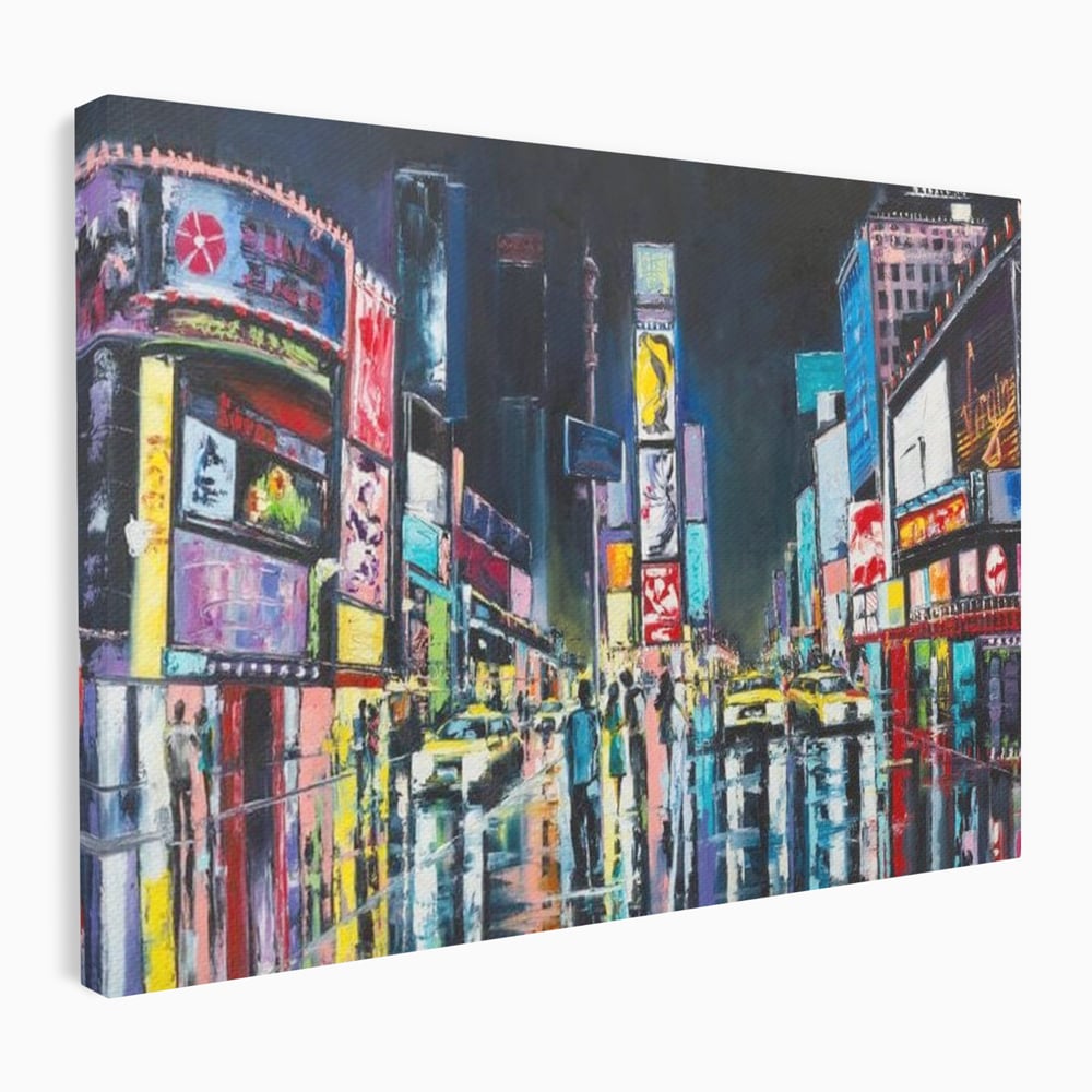 Tablou canvas cu tablou canvas cu peisaj urban nocturn din new york, fara rama, pe sasiu de lemn