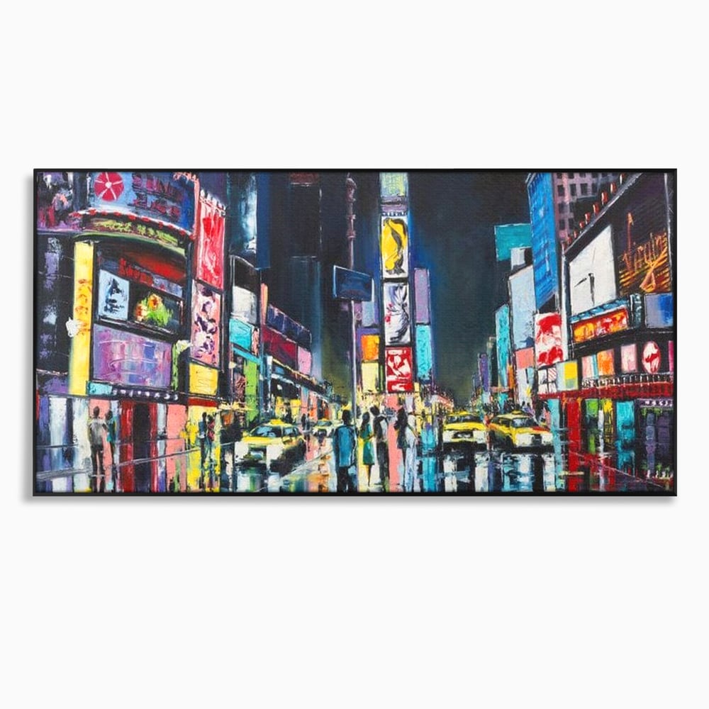 Tablou canvas cu tablou canvas cu peisaj urban nocturn din new york, in rama de aluminiu negru