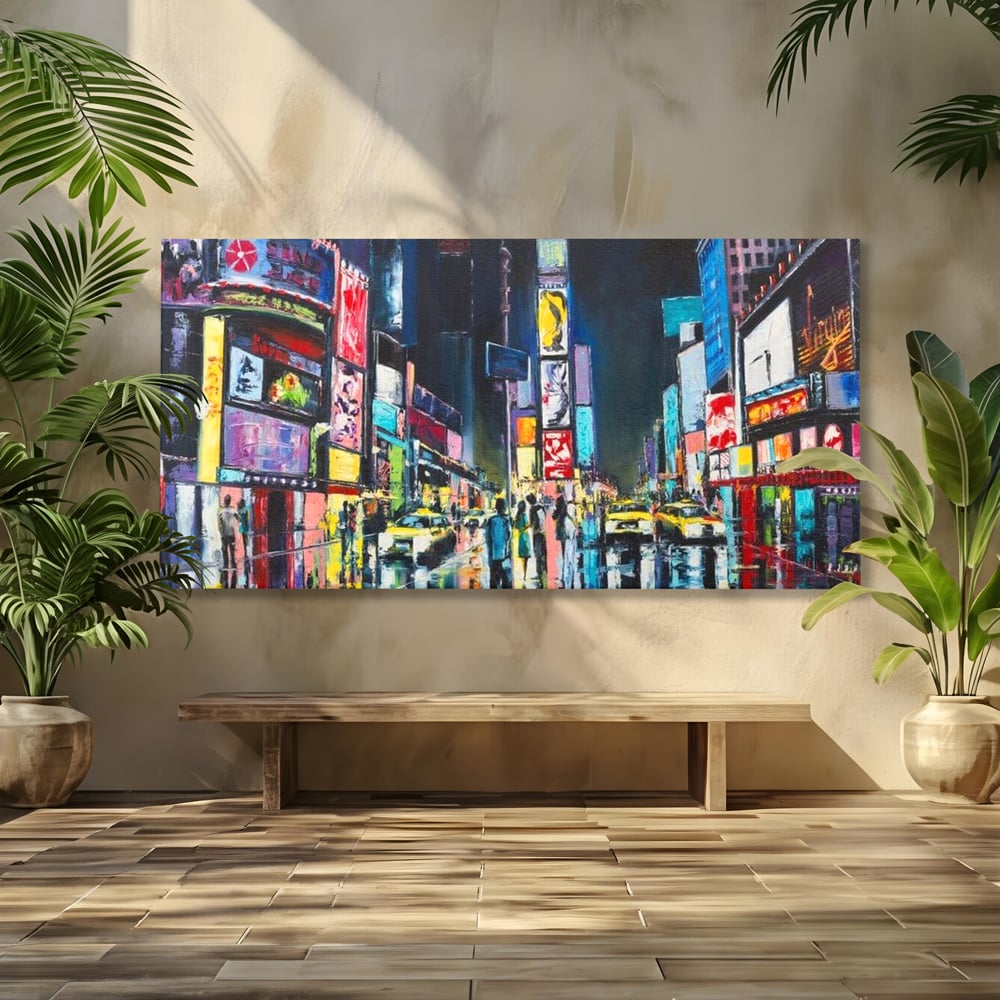 Tablou canvas cu tablou canvas cu peisaj urban nocturn din new york, fara rama, pe sasiu de lemn