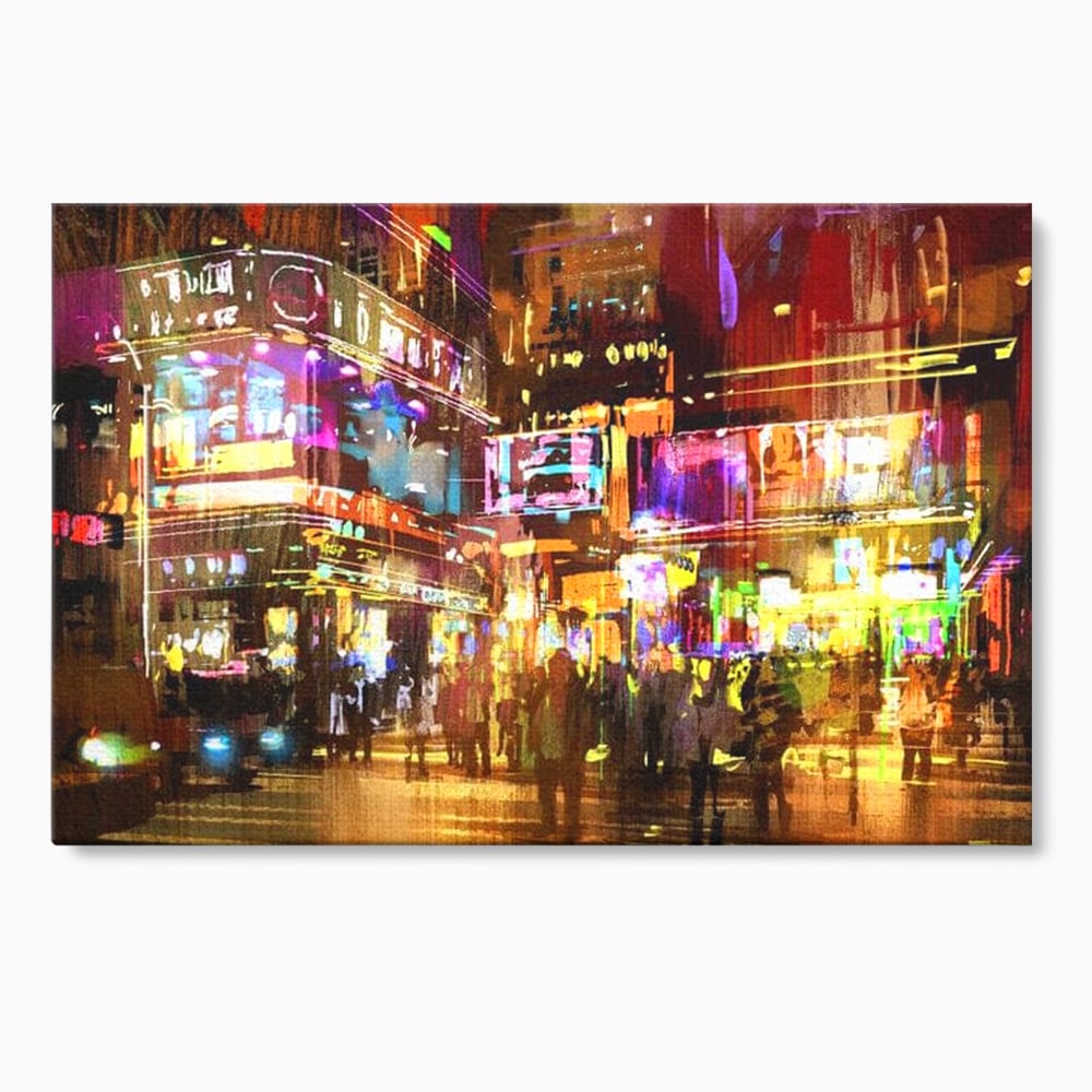 Tablou canvas cu pictura stradala urbana in neon, fara rama, pe sasiu de lemn