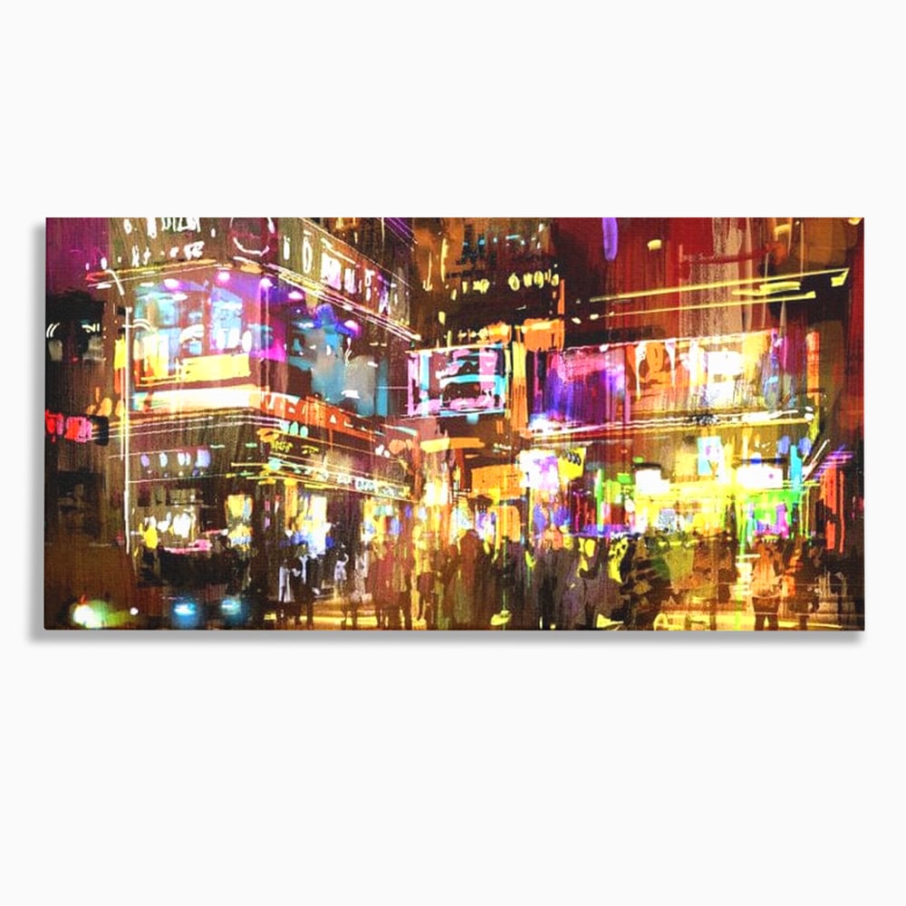 Tablou canvas cu pictura stradala urbana in neon, fara rama, pe sasiu de lemn