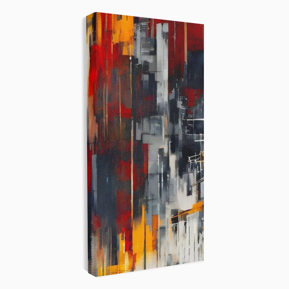 Tablou canvas cu pictura abstracta verticala cu linii urbane, fara rama, pe sasiu de lemn