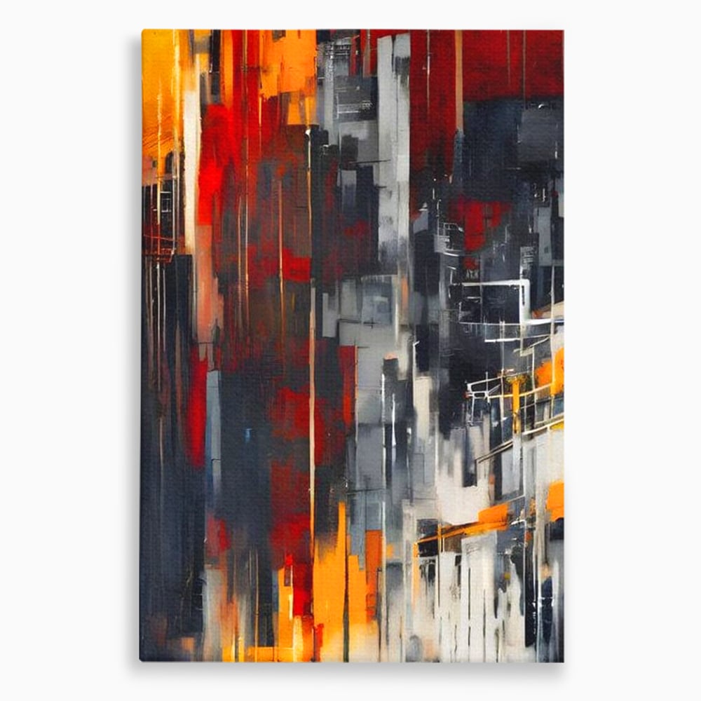 Tablou canvas cu pictura abstracta verticala cu linii urbane, fara rama, pe sasiu de lemn