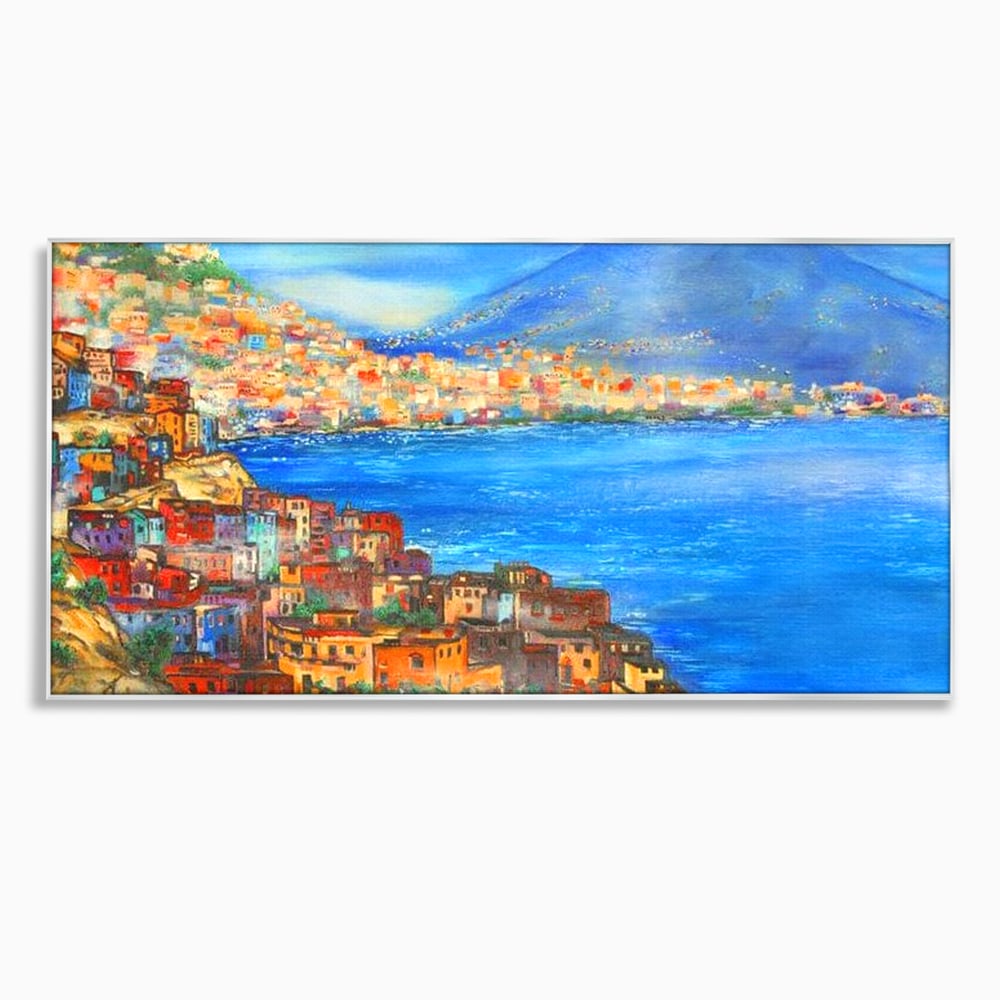 Tablou canvas cu tablou canvas cu peisaj din napoli, in rama de aluminiu argintiu