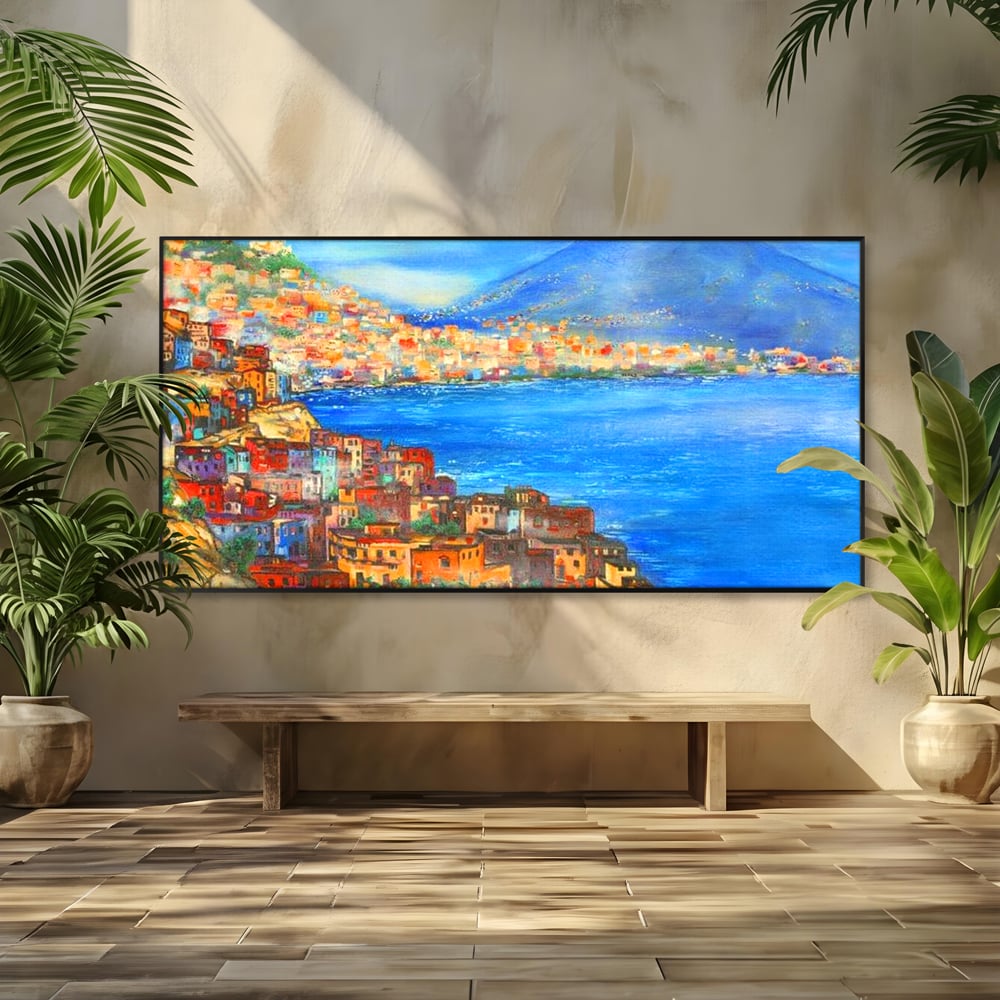 Tablou canvas cu tablou canvas cu peisaj din napoli, in rama de aluminiu negru