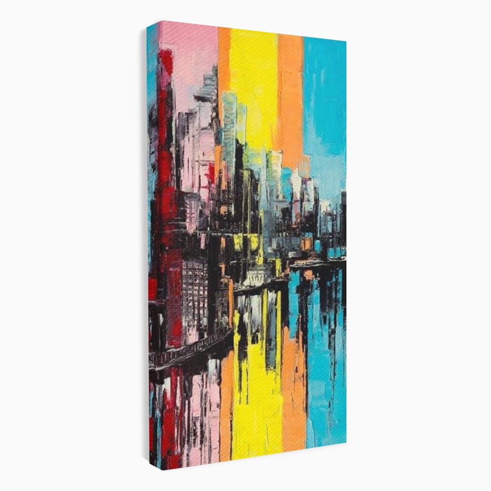 Tablou canvas cu tablou abstract cu cladiri si reflexii, fara rama, pe sasiu de lemn