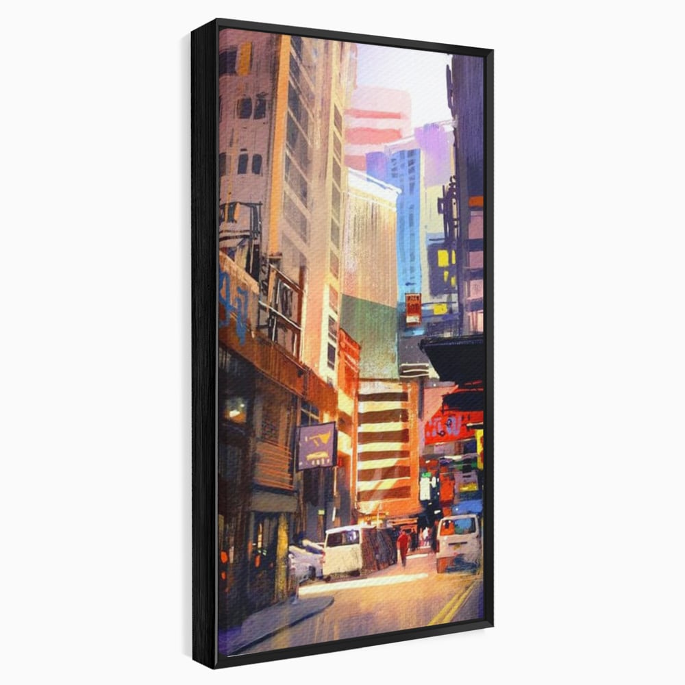 Tablou canvas cu pictura digitala cu strazi inguste, in rama de aluminiu negru