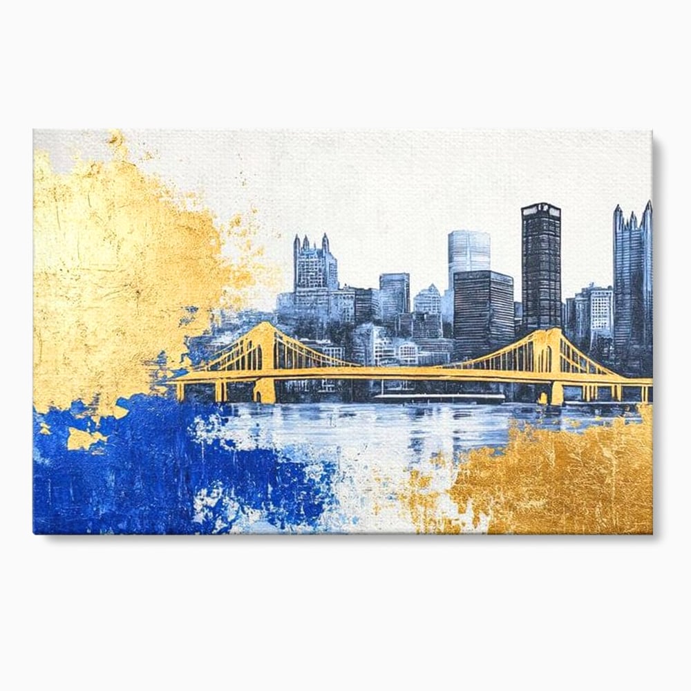 Tablou canvas cu tablou canvas cu peisaj urban si pod, fara rama, pe sasiu de lemn