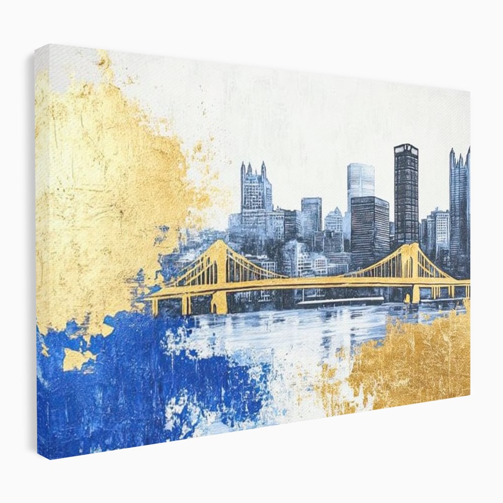 Tablou canvas cu tablou canvas cu peisaj urban si pod, fara rama, pe sasiu de lemn