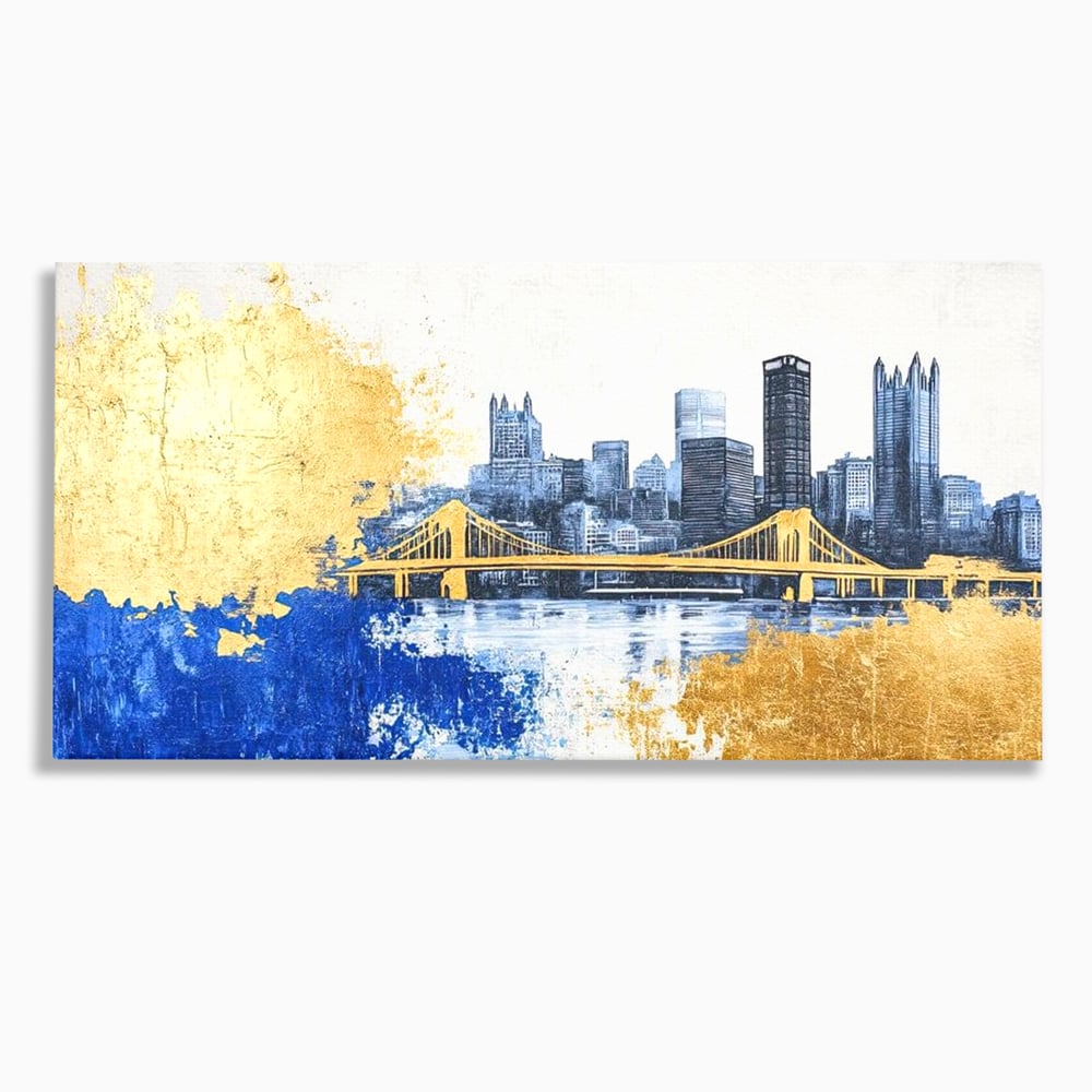 Tablou canvas cu tablou canvas cu peisaj urban si pod, fara rama, pe sasiu de lemn