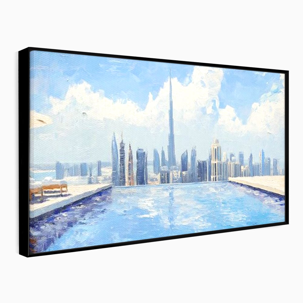 Tablou canvas cu tablou canvas cu peisaj urban din dubai, in rama de aluminiu negru