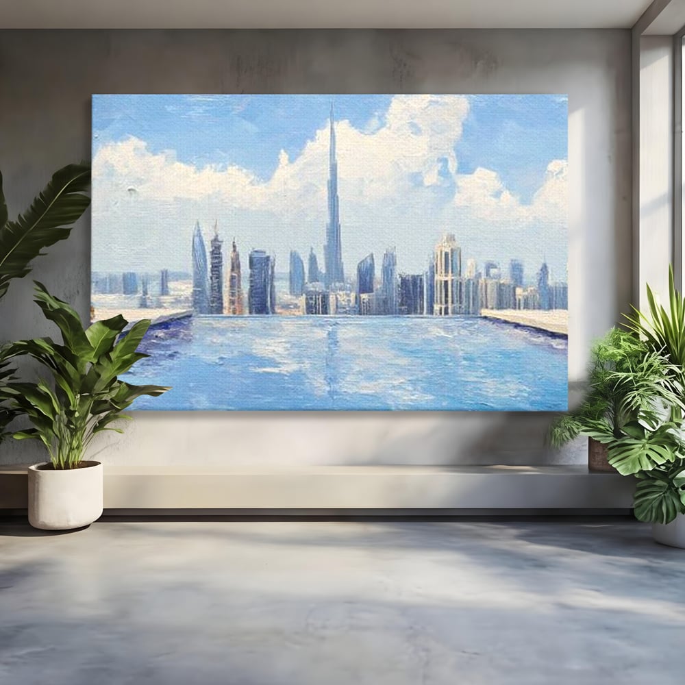 Tablou canvas cu tablou canvas cu peisaj urban din dubai, fara rama, pe sasiu de lemn