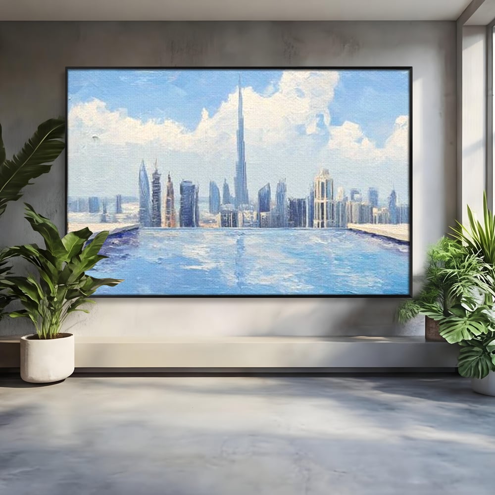 Tablou canvas cu tablou canvas cu peisaj urban din dubai, in rama de aluminiu negru
