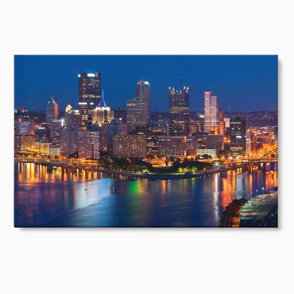 Tablou canvas cu tablou canvas cu peisaj nocturn urban, fara rama, pe sasiu de lemn