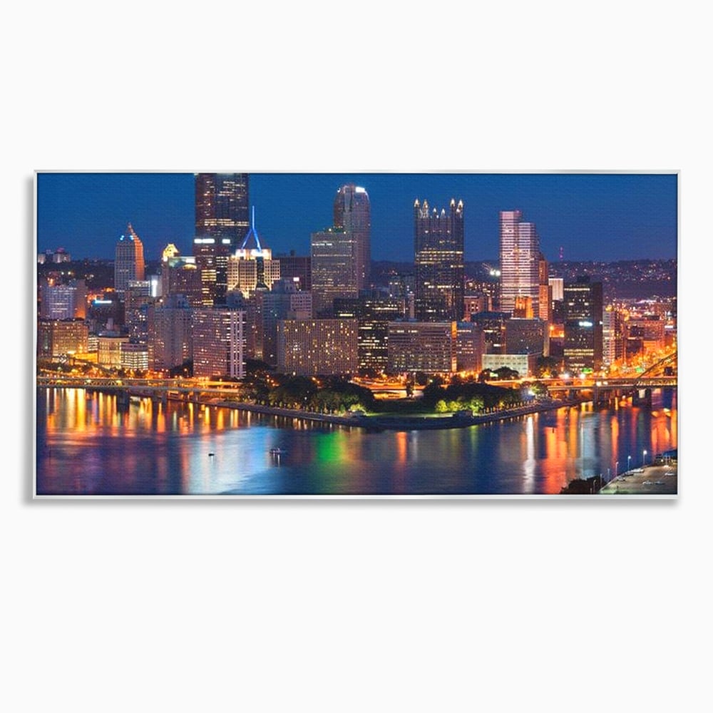 Tablou canvas cu tablou canvas cu peisaj nocturn urban, in rama de aluminiu argintiu