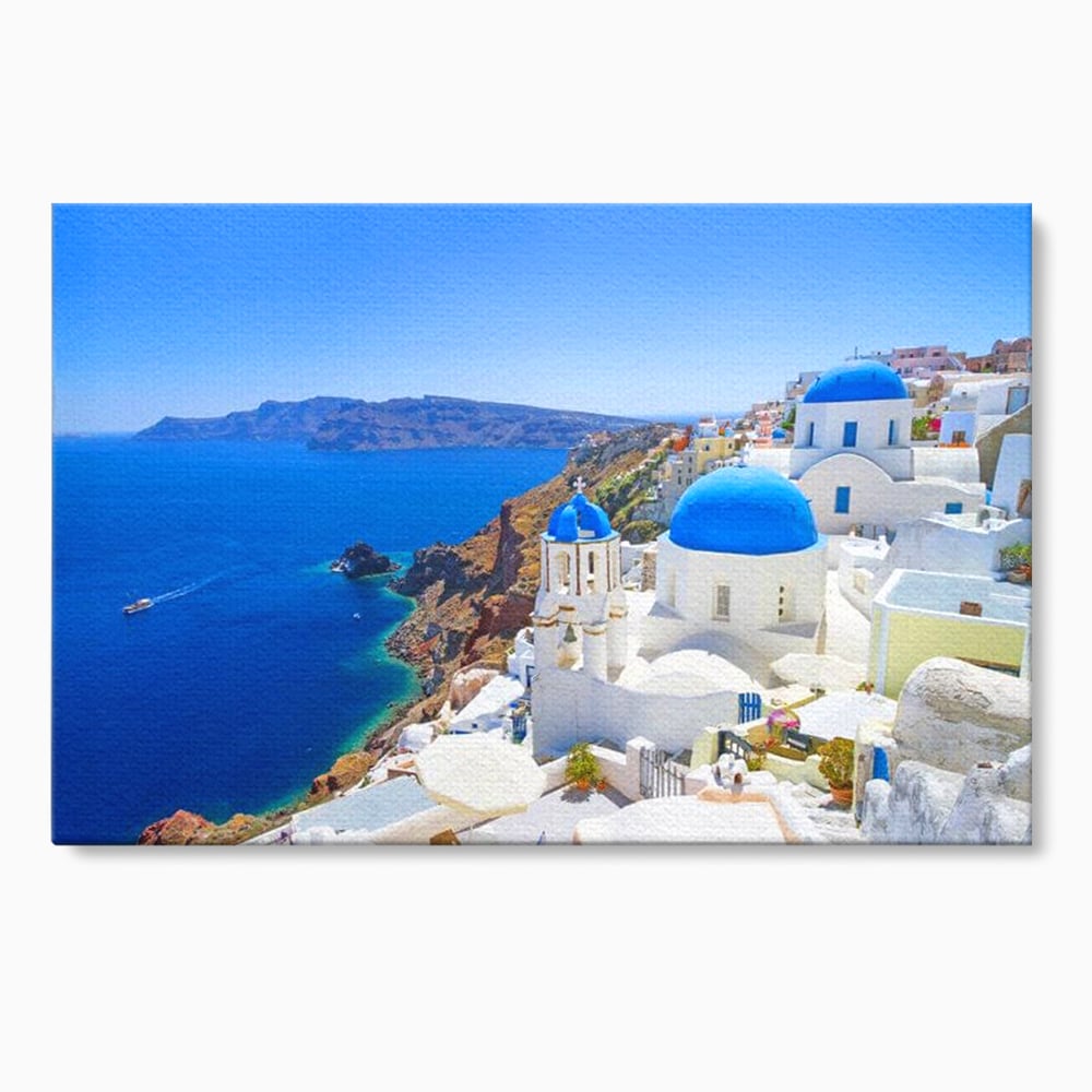 Tablou canvas cu tablou canvas cu peisaj din santorini, fara rama, pe sasiu de lemn