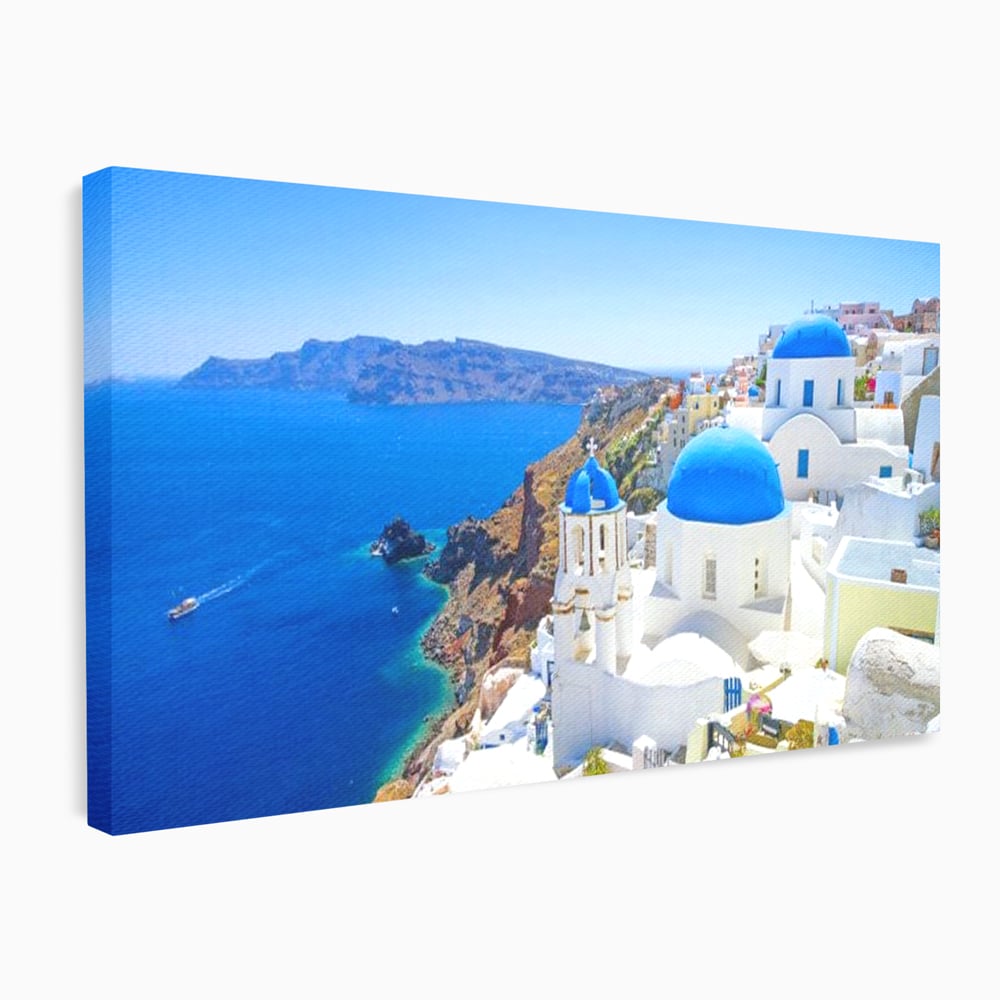 Tablou canvas cu tablou canvas cu peisaj din santorini, fara rama, pe sasiu de lemn