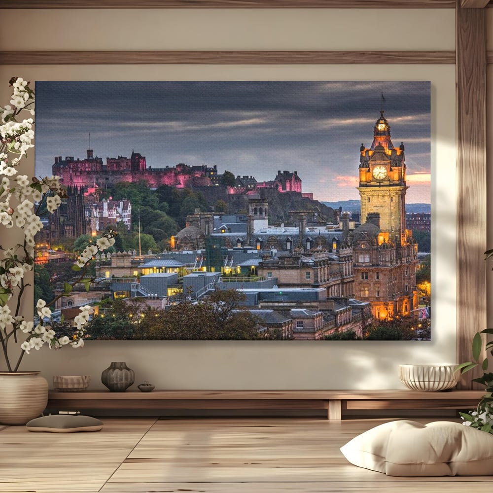 Tablou canvas cu tablou canvas cu peisaj urban din scotia la amurg, fara rama, pe sasiu de lemn