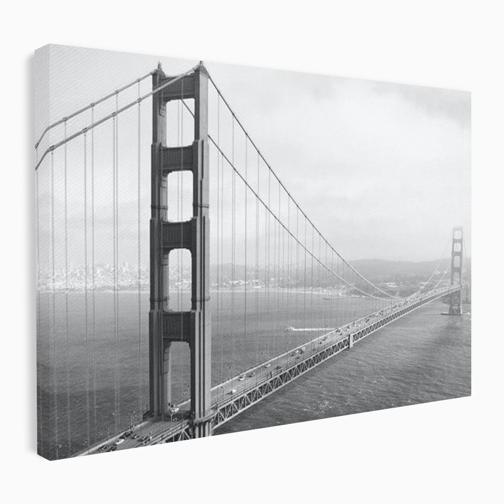 Tablou canvas cu fotografie alb-negru cu podul golden gate, fara rama, pe sasiu de lemn