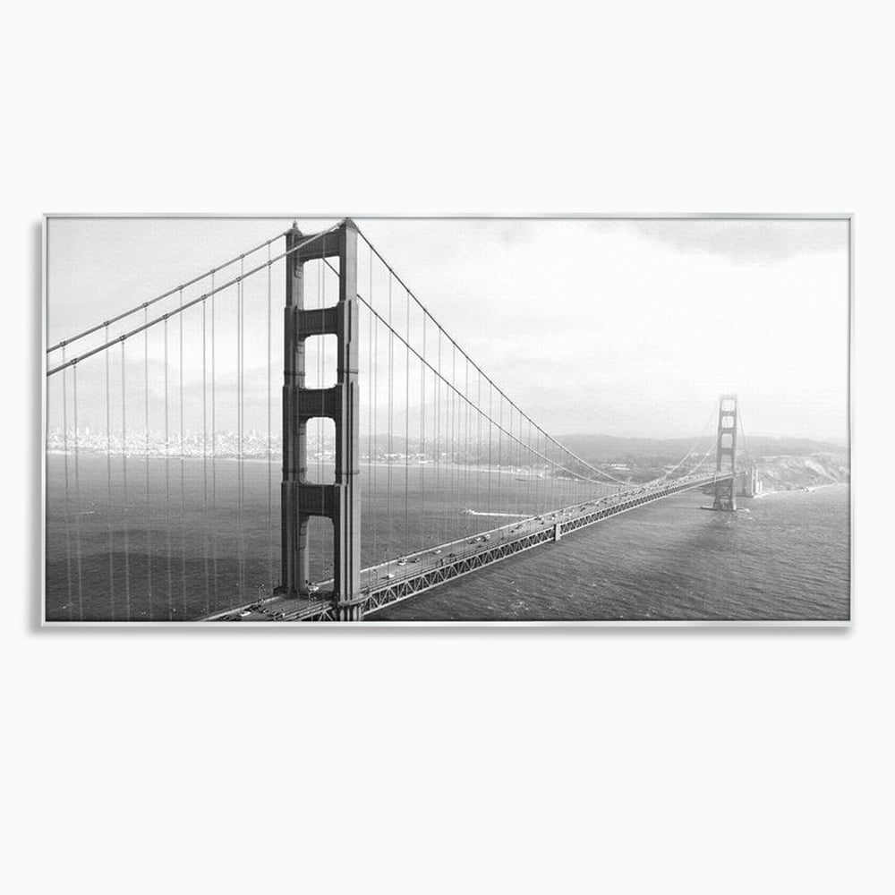 Tablou canvas cu fotografie alb-negru cu podul golden gate, in rama de aluminiu argintiu