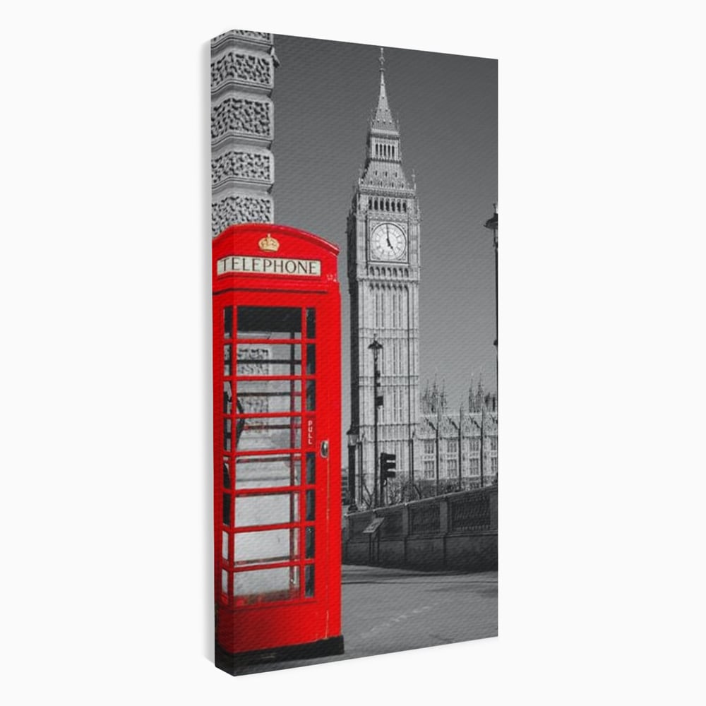 Tablou canvas cu tablou canvas cu cabina rosie si big ben, fara rama, pe sasiu de lemn