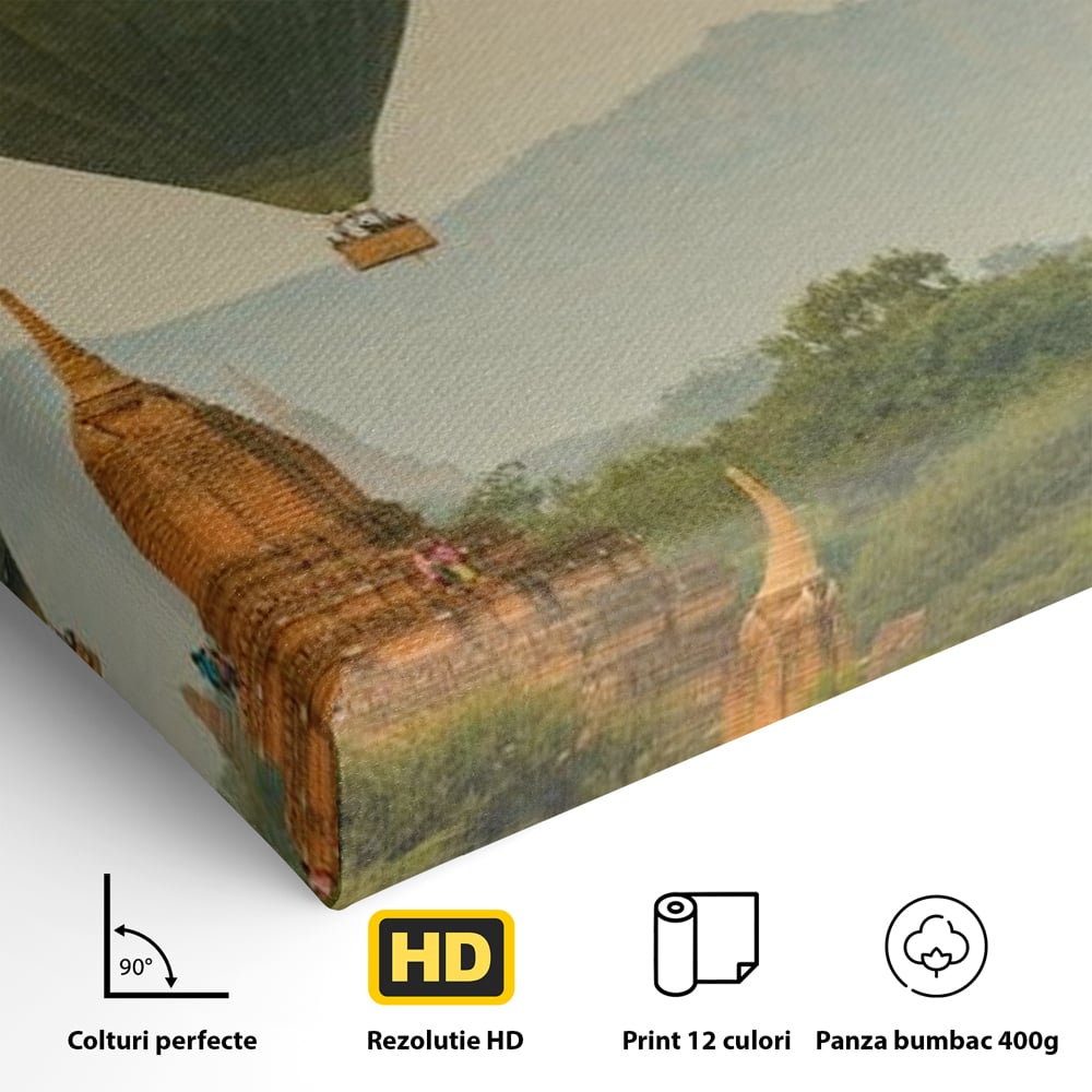Detaliu al suprafetei: tablou canvas cu peisaj din myanmar, fara rama, pe sasiu de lemn