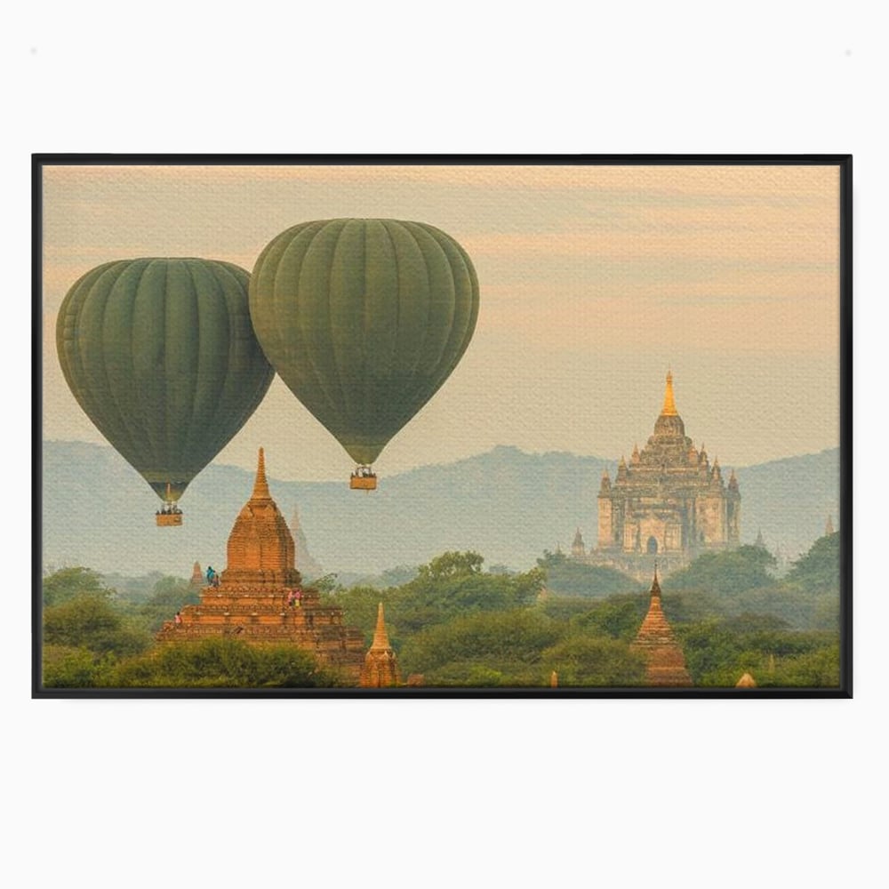 Tablou canvas cu tablou canvas cu peisaj din myanmar, in rama de aluminiu negru