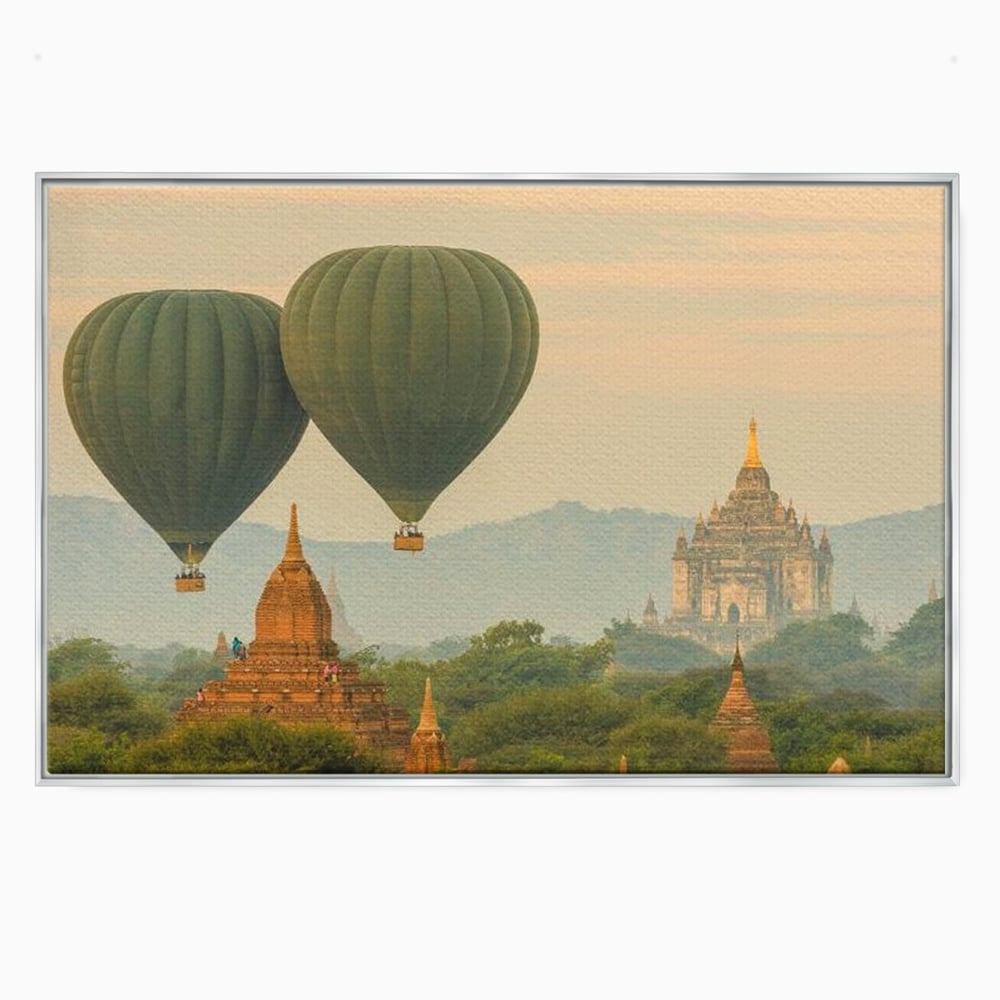 Tablou canvas cu tablou canvas cu peisaj din myanmar, in rama de aluminiu argintiu