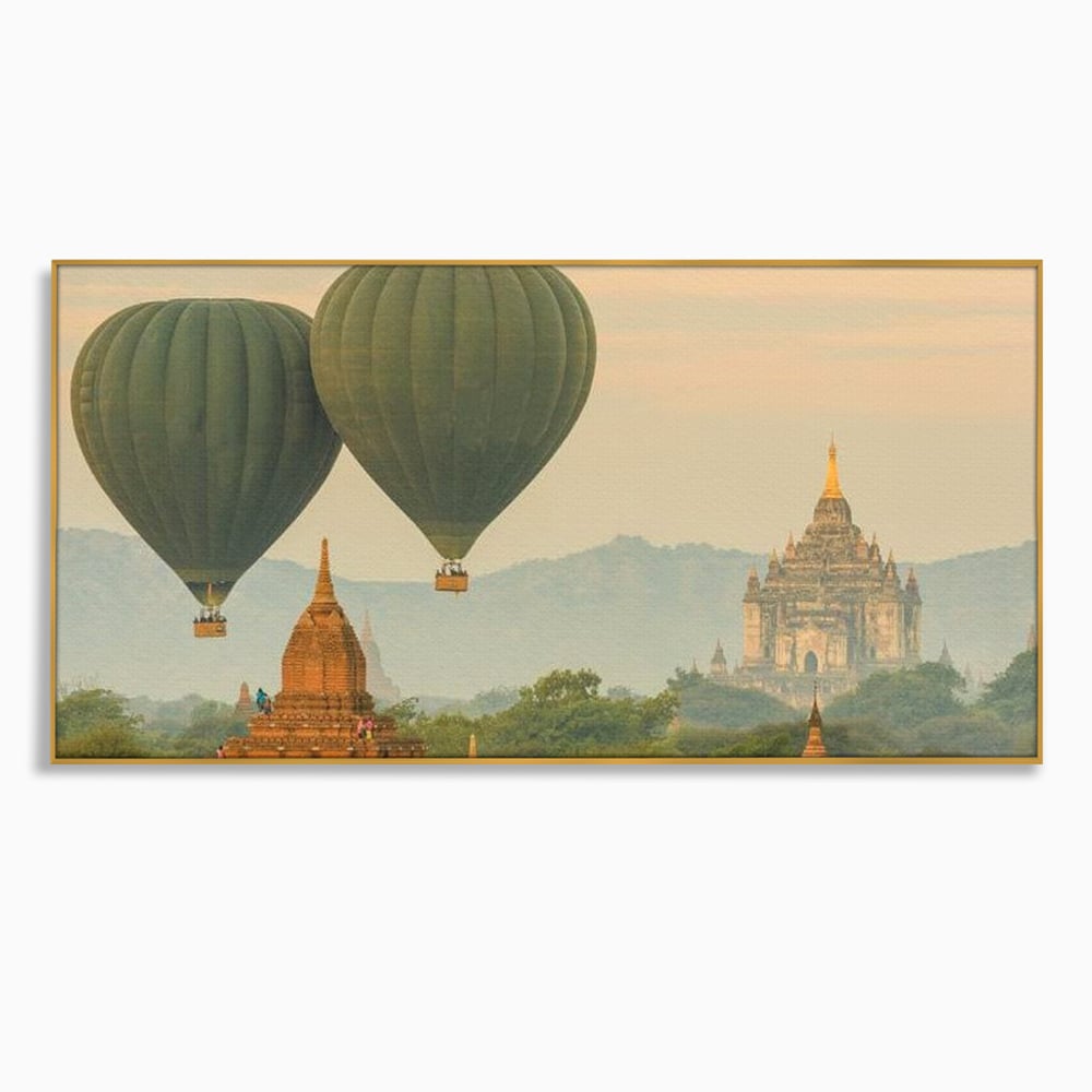 Tablou canvas cu tablou canvas cu peisaj din myanmar, in rama de aluminiu auriu