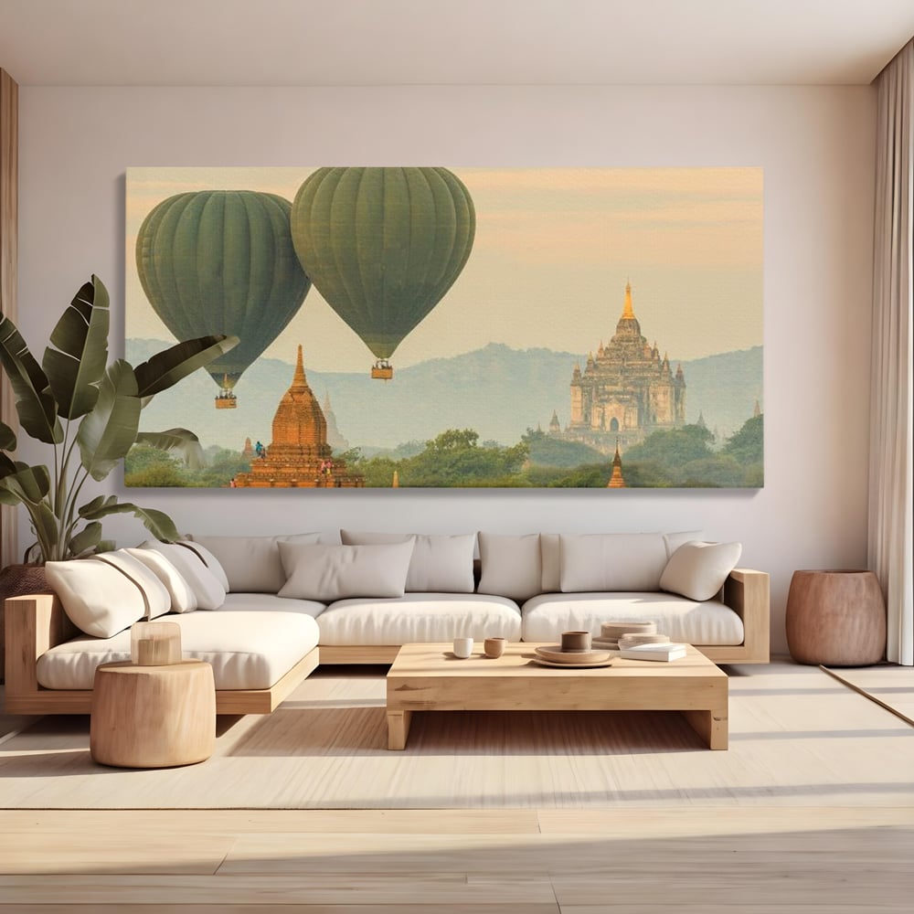 Tablou canvas cu tablou canvas cu peisaj din myanmar, fara rama, pe sasiu de lemn, pe perete intr-un living