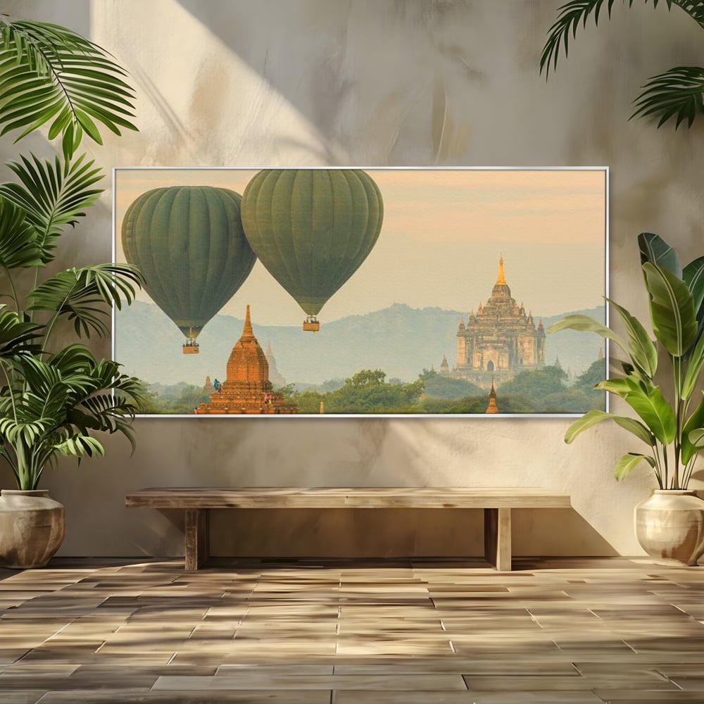Tablou canvas cu tablou canvas cu peisaj din myanmar, in rama de aluminiu argintiu