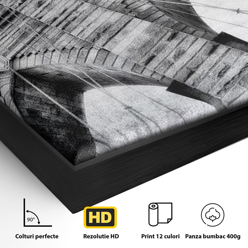 Detaliu al suprafetei: tablou canvas cu podul brooklyn, in rama de aluminiu negru