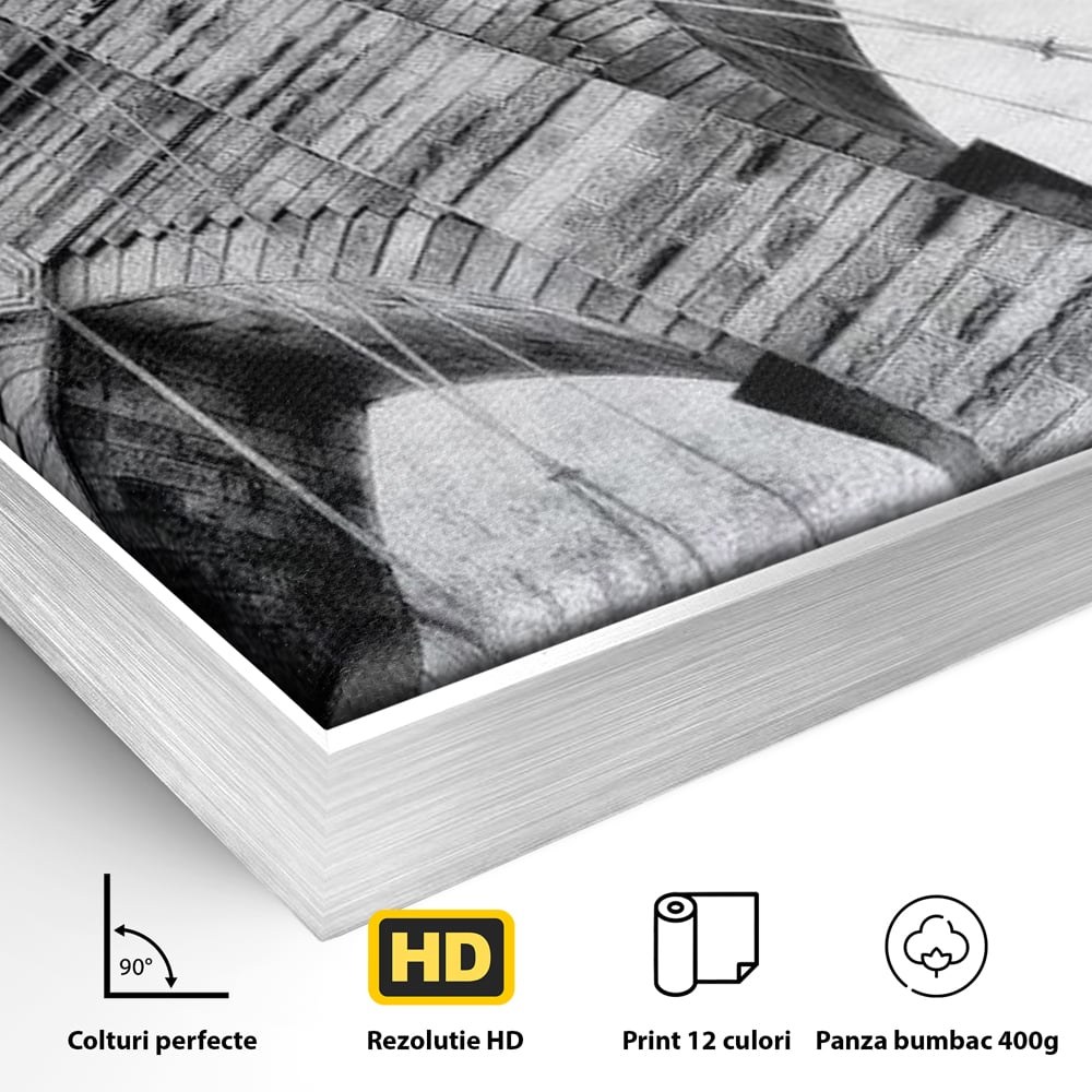 Detaliu al suprafetei: tablou canvas cu podul brooklyn, in rama de aluminiu argintiu