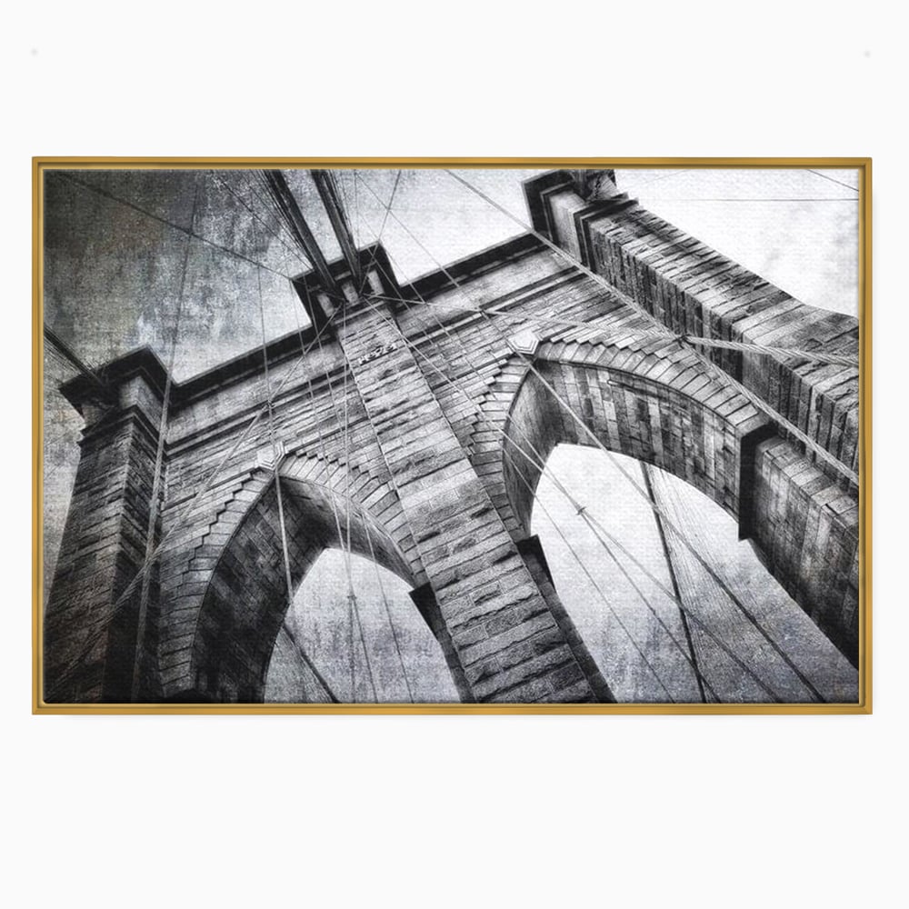 Tablou canvas cu tablou canvas cu podul brooklyn, in rama de aluminiu auriu