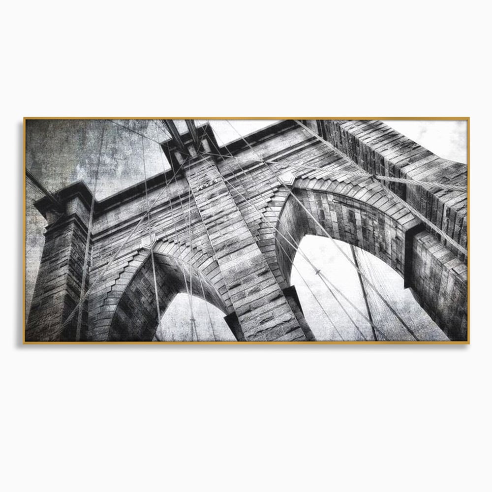 Tablou canvas cu tablou canvas cu podul brooklyn, in rama de aluminiu auriu